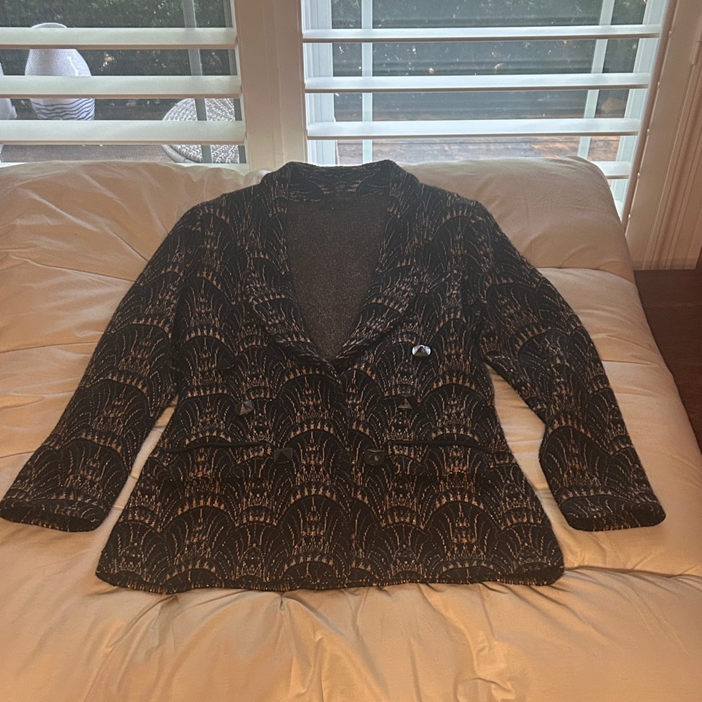 Pierre Cardin Black and Gold Patterned Blazer